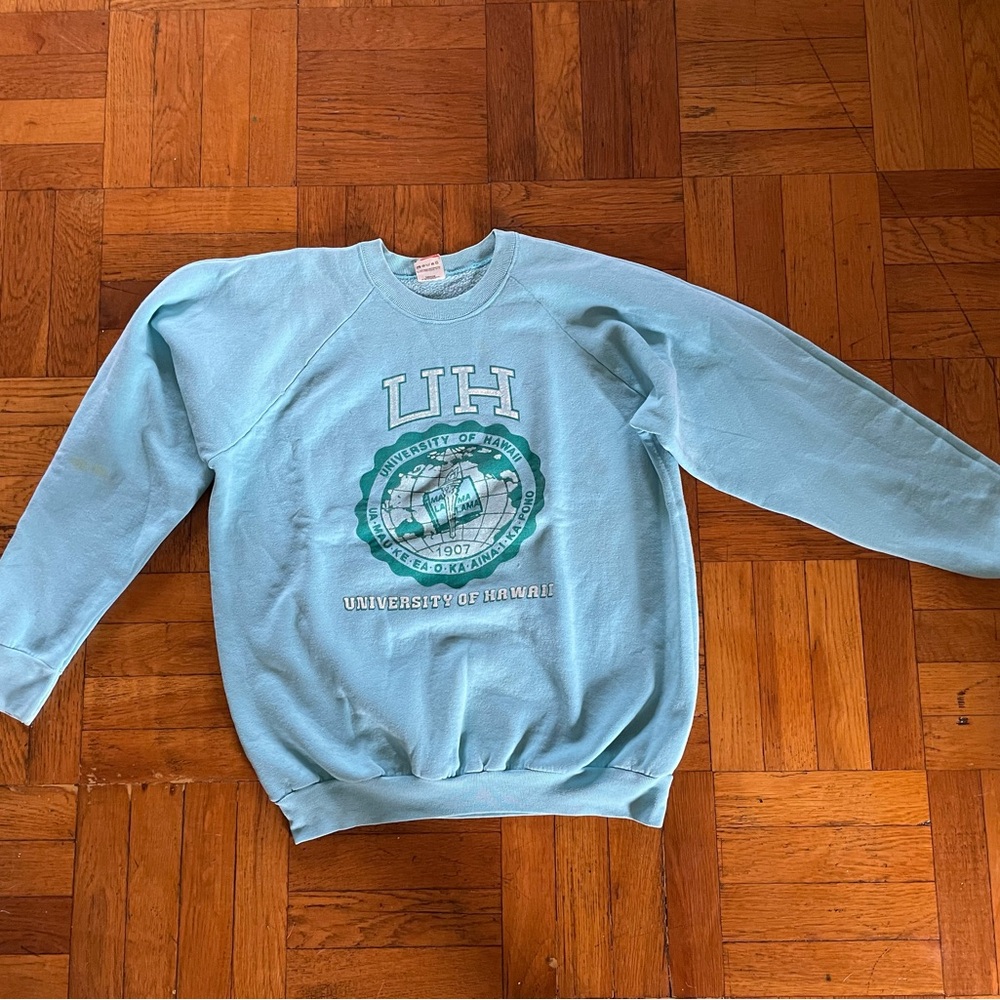 Vtg crew neck XL UH University of Hawaii turq.  Fruit of the loom made in 🇺🇸